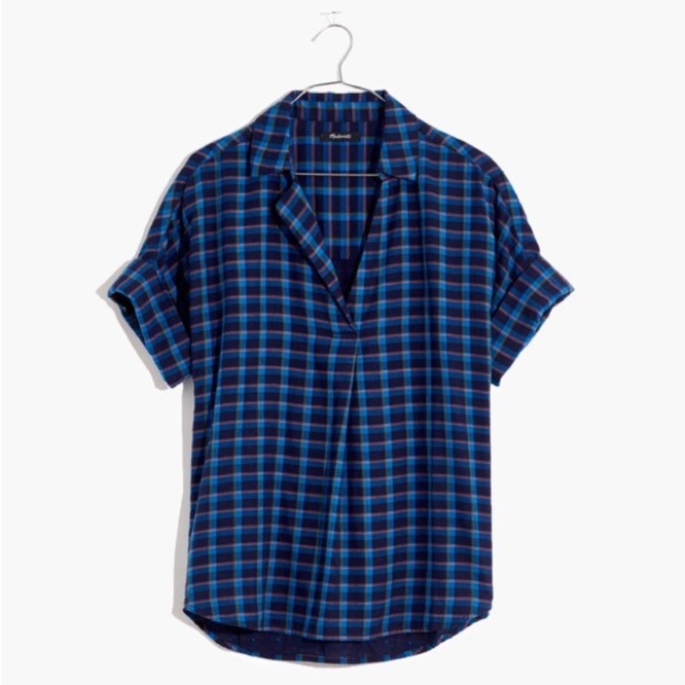 Madewell Double-Faced Park Popover Shirt in Plaid Dark Blue Size XS
